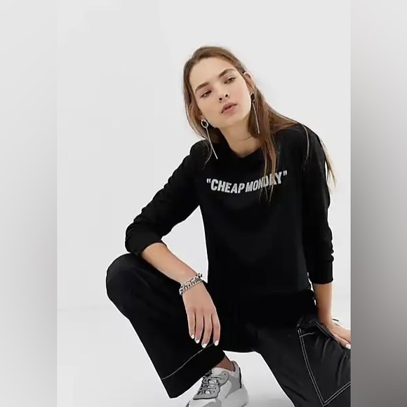 Cheap Monday cropped long sleeve t-shirt with reflective logo size S - Picture 3 of 6